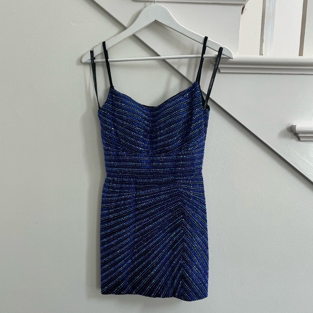 Sherri Hill Blue Bedazzled Mini Dress